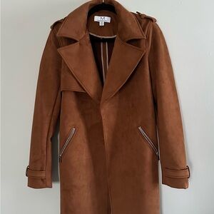 Magaschoni Faux Suede Leather Long Coat | Brown | Size M